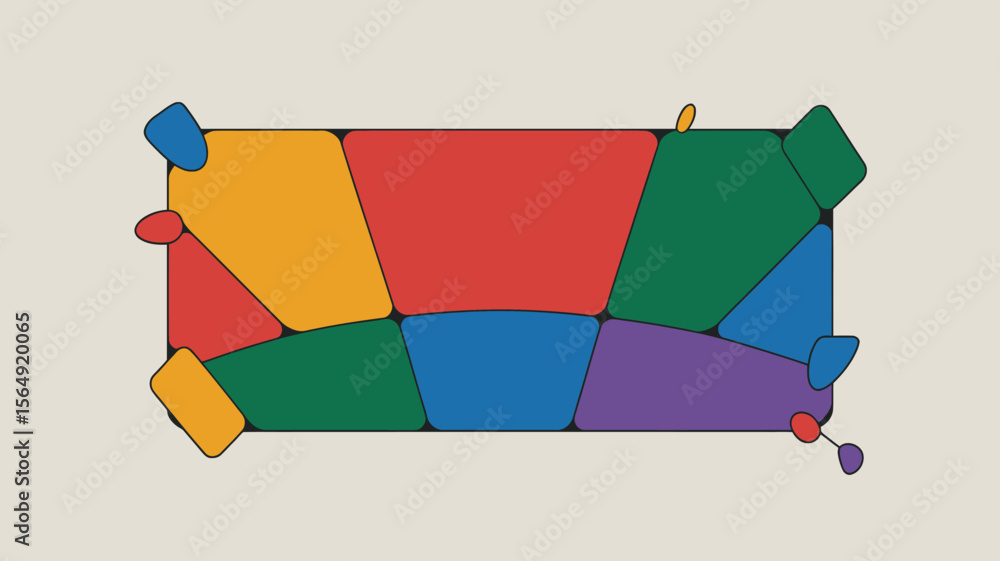 Aufkleber abstract rectangular design with colorful geometric shapes and black outlines on a beige background