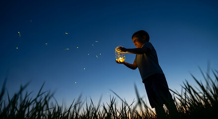 Firefly Dreams: Boy Captures the Night's Magic in a Jar