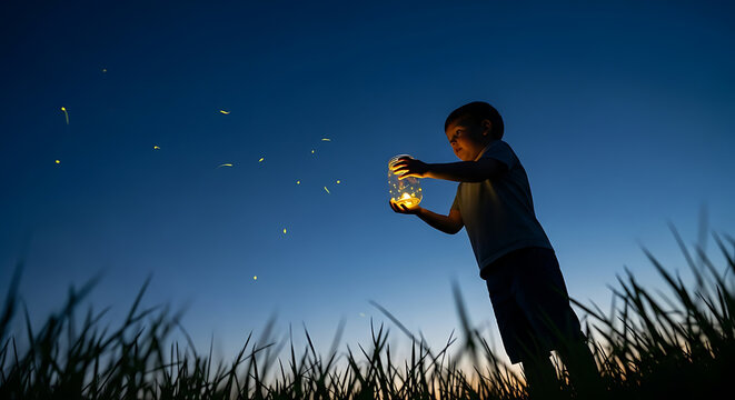 Firefly Dreams: Boy Captures the Night's Magic in a Jar