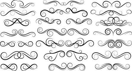 Obraz premium Decorative swirl and spiral vector silhouette set, perfect swirl for graphic design. Elegant shapes add a stylish touch to invitations, logos, tattoos