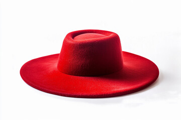 Bright red wide brim hat perfect for sunny days outdoors Generative AI