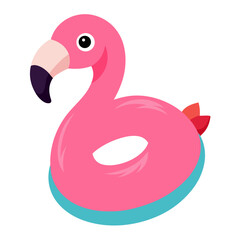Pink flamingo shaped inflatable rubber ring cartoon vector icon on white background.