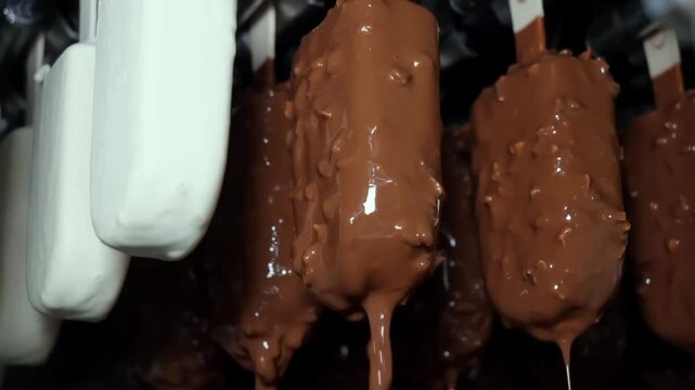 The Chocolate Coating Process Used in a Production Line for Making Various Confectionery Items