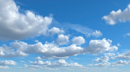 Obraz premium Blue Sky Few Clouds. Tranquil Day in Nature with Clear Blue Sky and White Clouds