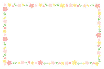 かわいいお花のフレームイラスト　ピンク