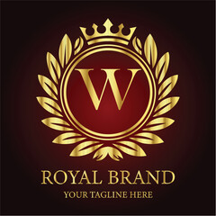 Golden anniversary celebration emblem: vintage laurel wreath and ribbon seal design LOGO W
