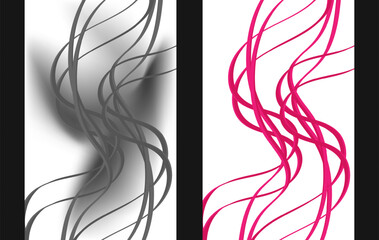 A stylish abstract set of flowing line compositions in both grayscale and vibrant pink tones. Featuring dynamic curved lines over clean white backgrounds