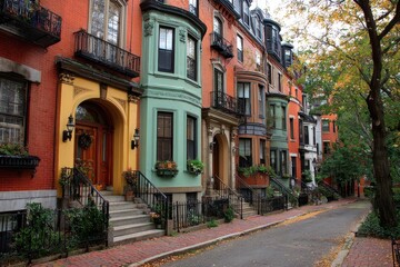 Fototapeta premium Boston Housing. Row Houses in Historic Beacon Hill Neighborhood of Boston