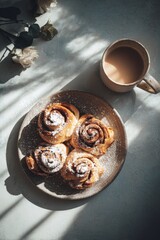 Minimal aesthetic food and lifestyle flat lay with natural light
