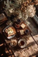 Minimal aesthetic food and lifestyle flat lay with natural light