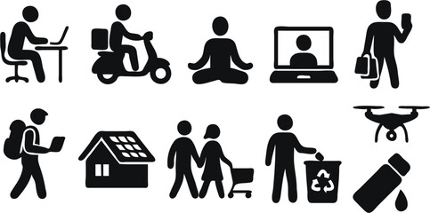Modern Lifestyle Icons Work, Travel, Sustainability, and Mindfulness