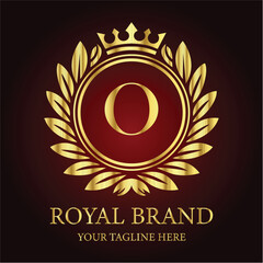 Golden anniversary celebration emblem: vintage laurel wreath and ribbon seal design LOGO O
