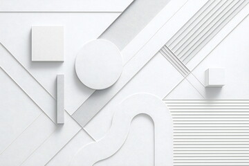 Modern graphic concept featuring textured shapes and lines in a minimalist white design, emphasizing geometric forms and abstract arrangement