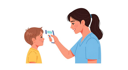 Nurse Checking Child's Temperature with Non-Contact Thermometer