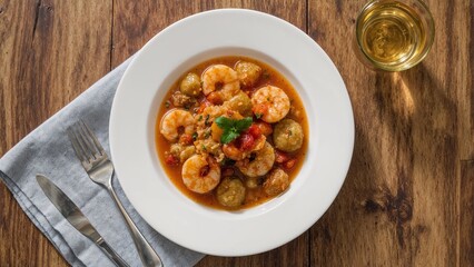 Vibrant plate of cuban shrimp creole delight