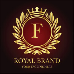 Golden anniversary celebration emblem: vintage laurel wreath and ribbon seal design LOGO F
