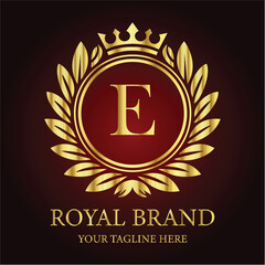 Golden anniversary celebration emblem: vintage laurel wreath and ribbon seal design LOGO E
