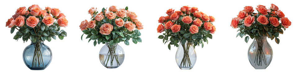 Bouquet of flowers blooming in a vase on a transparent background