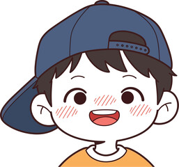 Cartoon illustration of a smiling boy wearing a blue baseball cap