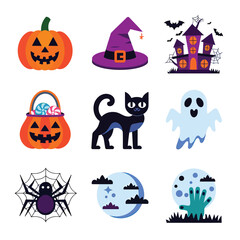Obraz premium 2d vector illustration Halloween t shirt icon design items ghost character Candles in carved pumpkin 