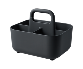 A portable plastic caddy with divided sections, perfect for carrying clothespins to different parts of a backyard.