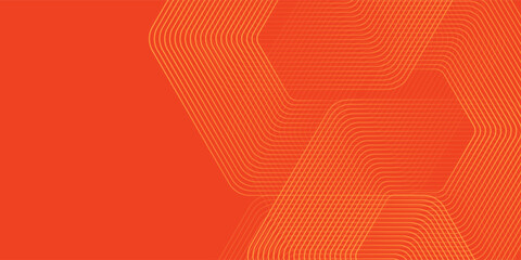 Abstract orange background with glowing geometric lines. Modern shiny yellow hexagon lines pattern. Technology futuristic concept. Suit for poster, banner, brochure, cover, flyer. Vector illustratio