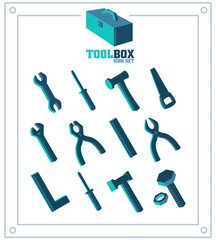Toolbox Vector Icon Set – Isometric Hand Tools Collection for DIY and Construction