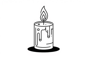 Simple line art illustration of a burning candle with dripping wax on a white background