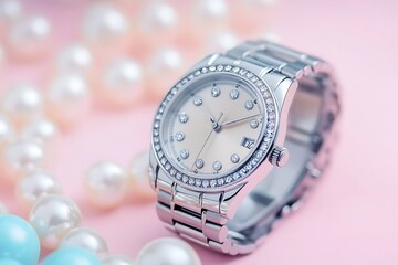 High-end wedding watch featuring a polished silver bracelet.