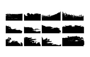 Set of 12 grunge brush banners with rough, ink style strokes. Ideal for posters, digital art, social media, and urban layouts. Perfect for bold, edgy, and artistic visuals.