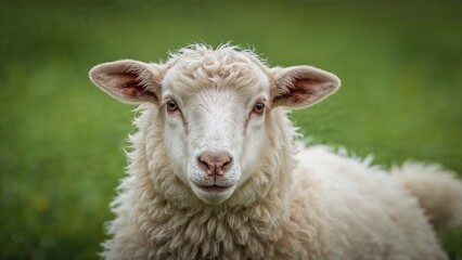 Fototapeta premium Charming white sheep grazing in lush green pasture