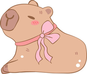 Cute  Cabybara animal character bow in a fun and happy style, vector illustration