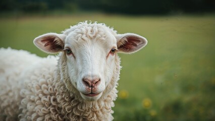 Charming white sheep grazing in lush pasture
