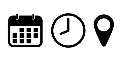 Vector illustration of Date, Time and Address icon set isolated on transparent background