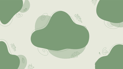 Abstract background with green organic shapes and delicate line art on a light beige canvas style design