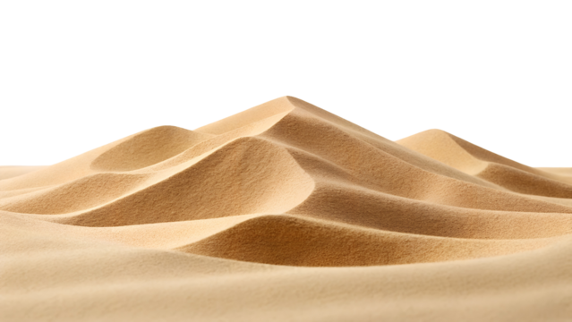 Abstract sand dunes with soft curves and shadows isolated on transparent background