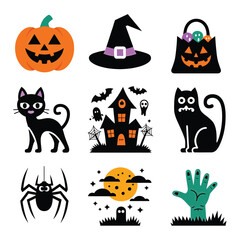 2d vector illustration Halloween t shirt icon design items ghost character Candles in carved pumpkin
