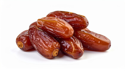 Medjool Dates Pile: Wrinkled Texture and Rich Amber Color on White Background