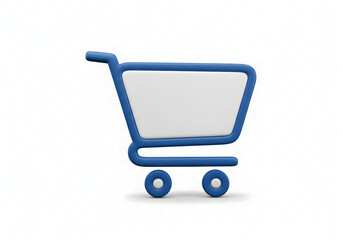 Shopping Cart Icon - Blue Outline with White Interior for E-commerce, Retail and Online Store Design