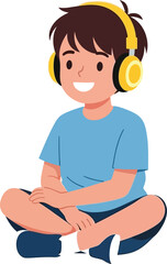 Illustration of a boy wearing yellow headphones sitting cross legged