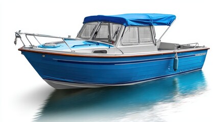 Fototapeta premium Canvas Boat. Modern Isolated Blue Motorboat with Cabin Cruiser Design