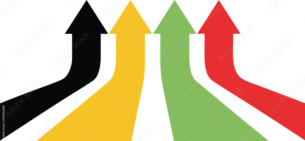 Poster convergence of paths a dynamic vector illustration of diverging and merging arrows symbolizing choic