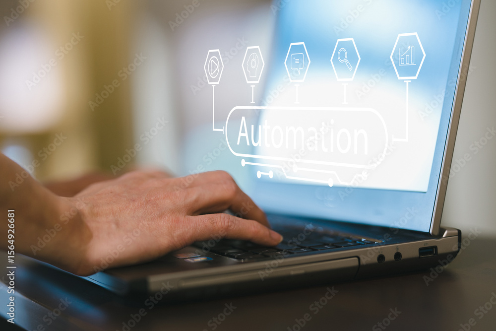 Poster ai automation, artificial intelligence of futuristic technology.transformation of ideas and the adop