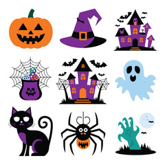 Obraz premium 2d vector illustration Halloween t shirt icon design items ghost character Candles in carved pumpkin 