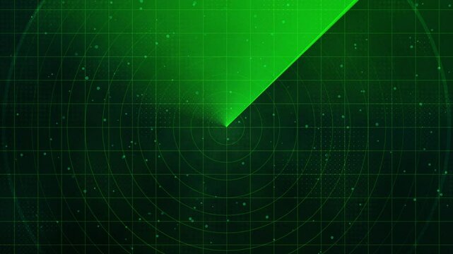 Green radar screen with sweeping beam and grid display effects