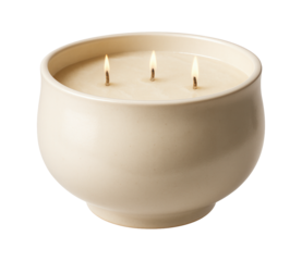 Large, three-wick scented candle in a ceramic holder, great for a spacious hallway.