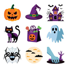 Obraz premium 2d vector illustration Halloween t shirt icon design items ghost character Candles in carved pumpkin 