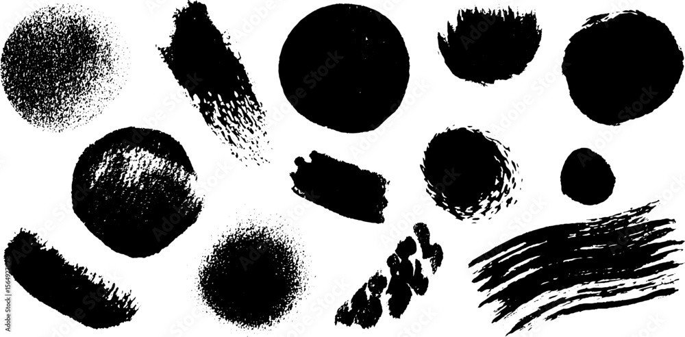Poster collection of black ink and watercolor abstract shapes for modern design concepts