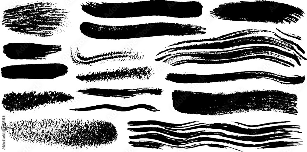 Poster collection of black ink brush strokes for artistic and design projects