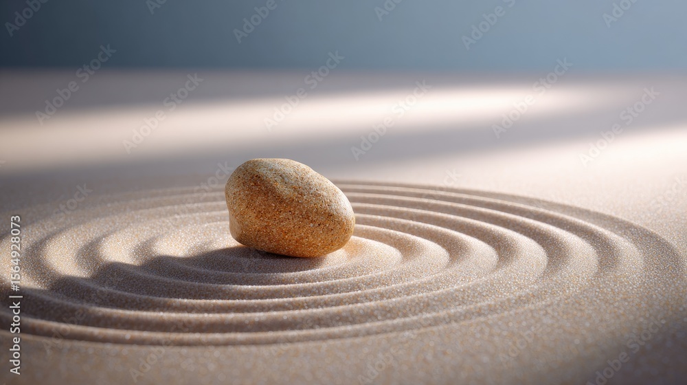 Poster smooth stone on tranquil sand creating serene patterns and ripples